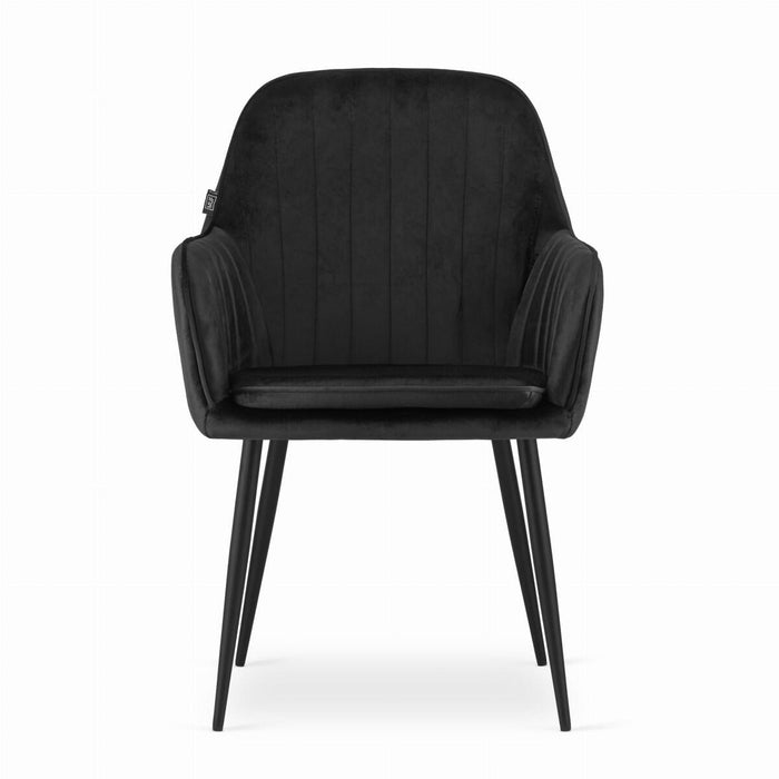 Scaun stil fotoliu bucatarie/living, Artool, Lugo, catifea neagra, picioare metal negru, 57.5x56.5x86.5 cm