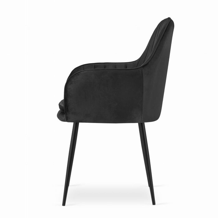 Scaun stil fotoliu bucatarie/living, Artool, Lugo, catifea neagra, picioare metal negru, 57.5x56.5x86.5 cm