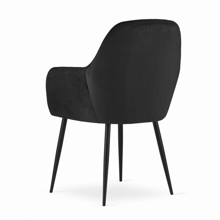 Scaun stil fotoliu bucatarie/living, Artool, Lugo, catifea neagra, picioare metal negru, 57.5x56.5x86.5 cm