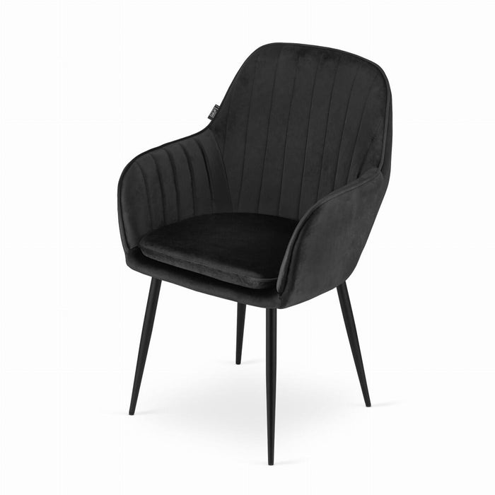Scaun stil fotoliu bucatarie/living, Artool, Lugo, catifea neagra, picioare metal negru, 57.5x56.5x86.5 cm