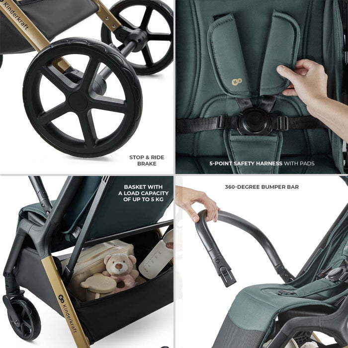 Cărucior Sport Kinderkraft Loom, 0-22 kg, Jade Green