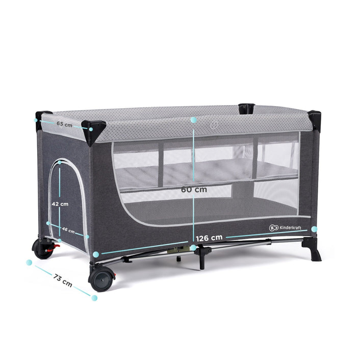 Pătuț de Calatorie Kinderkraft Leody, cu Accesorii, Grey
