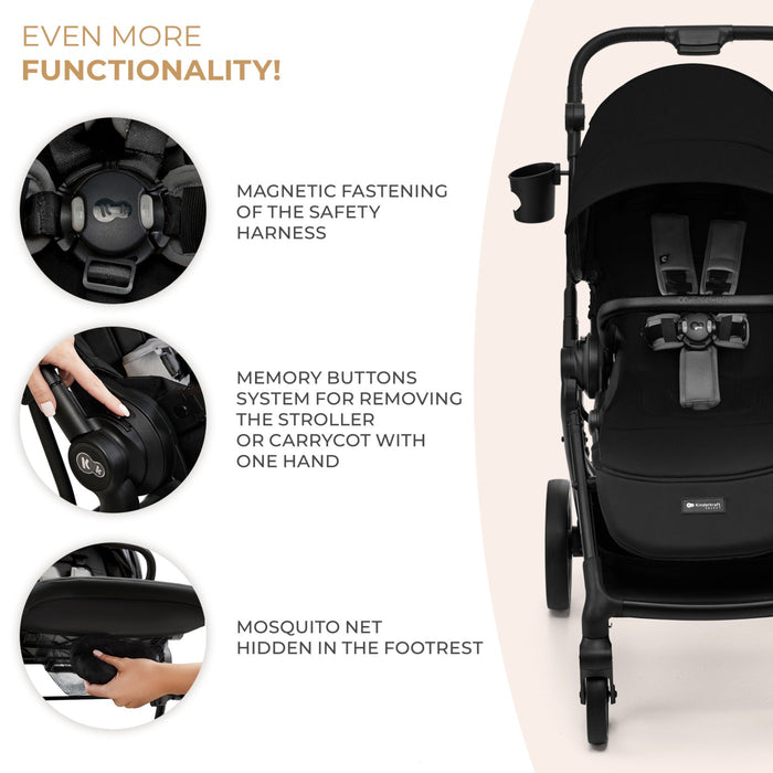 Cărucior Kinderkraft Yoxi 3In1 (Mink Pro) Pure Black