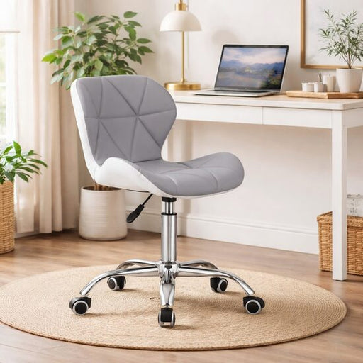 Scaun de birou, Artool, Avola, rotativ, piele ecologica, gri si alb, 47.5x55.5x84.5 cm