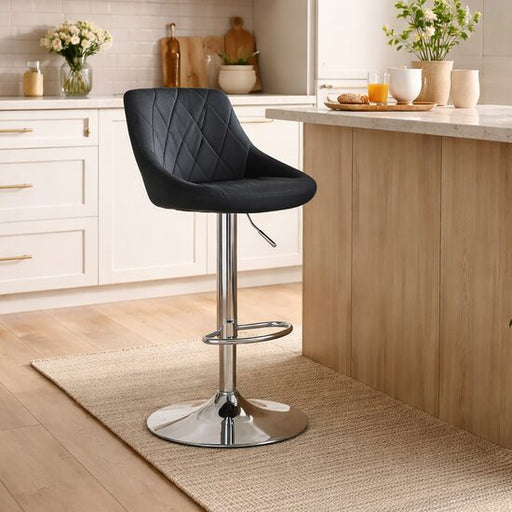 Scaun de bucatarie/bar, Artool, Kast, rotativ, catifea neagra, picior metal argintiu, 45.5x49x85-105 cm