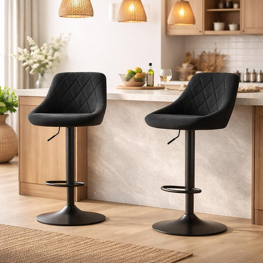 Scaun de bucatarie/bar, Artool, Kast, rotativ, catifea neagra, picior metal negru, 45.5x49x105 cm