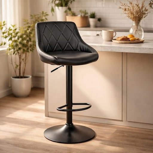 Scaun de bucatarie/bar, Artool, Kast, rotativ, piele ecologica neagra, picior metal negru, 45.5x48.5x85-105 cm