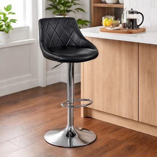 Scaun de bucatarie/bar, Artool, Kast, rotativ, piele ecologica neagra, picior metal argintiu, 45.5x48.5x85-105 cm