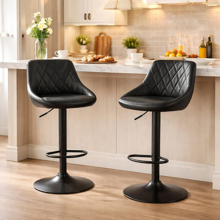 Scaun de bucatarie/bar, Artool, Kast, rotativ, piele ecologica neagra, picior metal negru, 45.5x48.5x85-105 cm