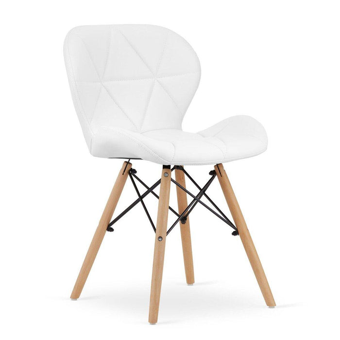 Set 4 scaune stil scandinav, Artool, Lago, piele ecologica alba, picioare lemn natur, 47x38x73 cm