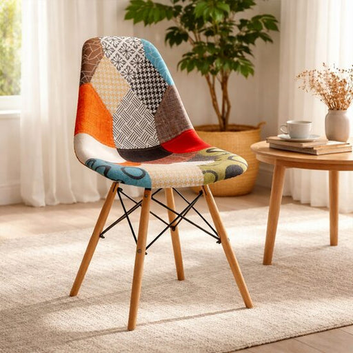 Scaun bucatarie/living, Artool, Seul, textil multicolor, picioare lemn natur, 46.5x56.5x82.5 cm