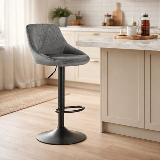 Scaun de bucatarie/bar, Artool, Kast, rotativ, catifea gri, picior metal negru, 45.5x49x85-105 cm