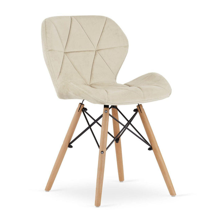 Set 4 scaune stil scandinav, Artool, Lago, catifea bej, picioare lemn natur, 47x52x74 cm