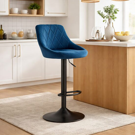 Scaun de bucatarie/bar, Artool, Kast, rotativ, catifea bleumarin, picior metal negru, 45.5x49x85-105 cm