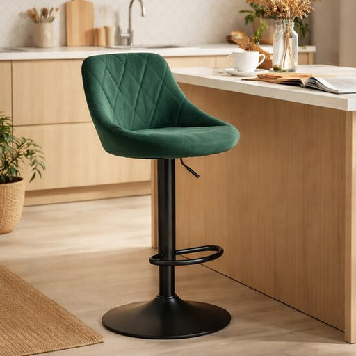 Scaun de bucatarie/bar, Artool, Kast, rotativ, catifea verde, picior metal negru, 45.5x49x85-105 cm