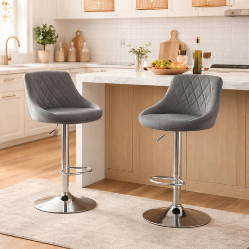 Scaun de bucatarie/bar, Artool, Kast, rotativ, catifea gri, picior metal argintiu, 45.5x49x85-105 cm