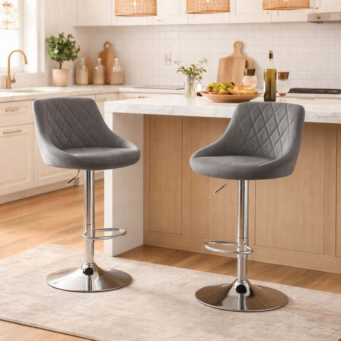 Scaun de bucatarie/bar, Artool, Kast, rotativ, catifea gri, picior metal argintiu, 45.5x49x85-105 cm