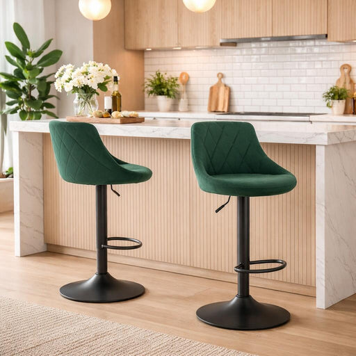 Scaun de bucatarie/bar, Artool, Kast, rotativ, catifea verde, picior metal negru, 45.5x49x85-105 cm