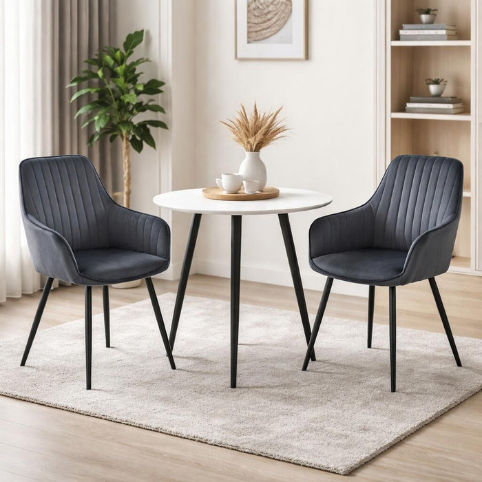 Scaun stil fotoliu bucatarie/living, Artool, Solden, catifea gri inchis, picioare metal negru, 55x45.5x83.5 cm