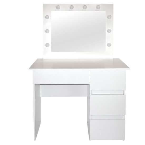 Masa de toaleta/machiaj, alba, cu oglinda si LED-uri, Nadia, 94x43x141 cm