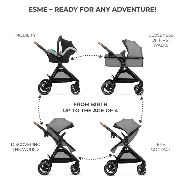 Cărucior Kinderkraft Esme, 3 in 1, Moonlight Grey