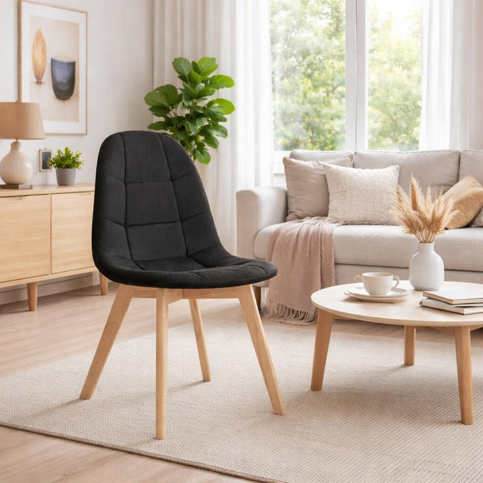 Scaun bucatarie/living, Artool, Bora, catifea neagra, picioare lemn natur, 44.5x54x81.5 cm