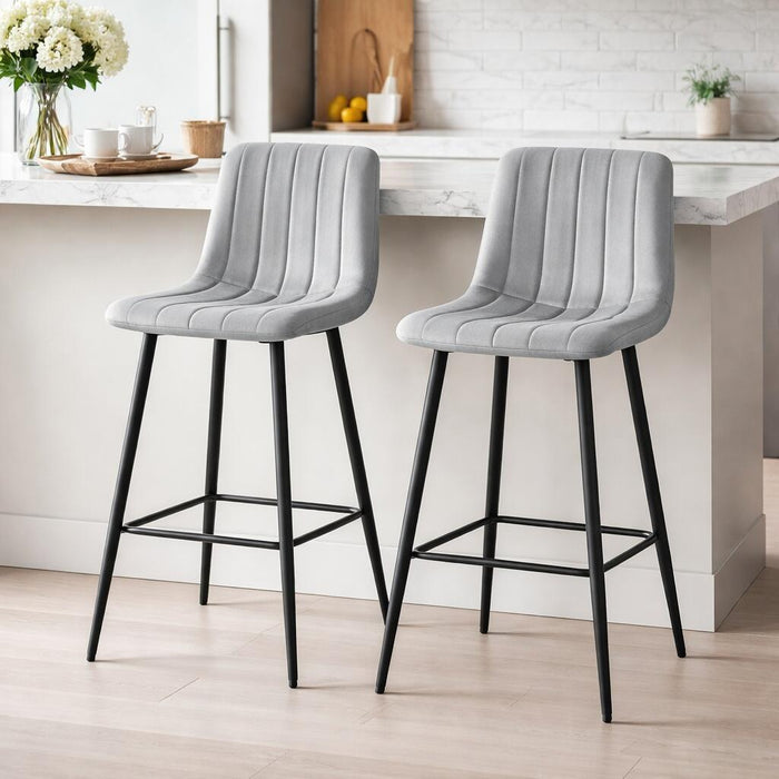 Scaun de bucatarie/bar, Artool, Pozza, catifea argintie, picioare metal negru, 43x35x104 cm