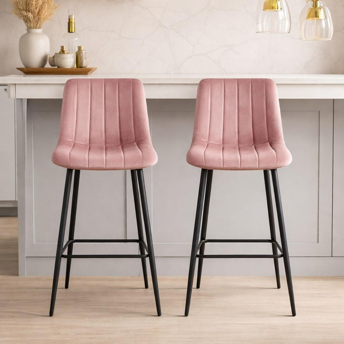 Scaun de bucatarie/bar, Artool, Pozza, catifea roz, picioare metal negru, 43x35x104 cm