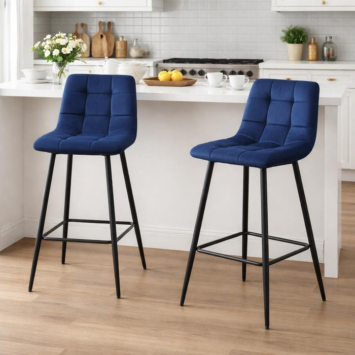 Scaun de bucatarie/bar, Artool, Arceto, catifea albastra, picioare metal negru, 43.5x32.5x104 cm