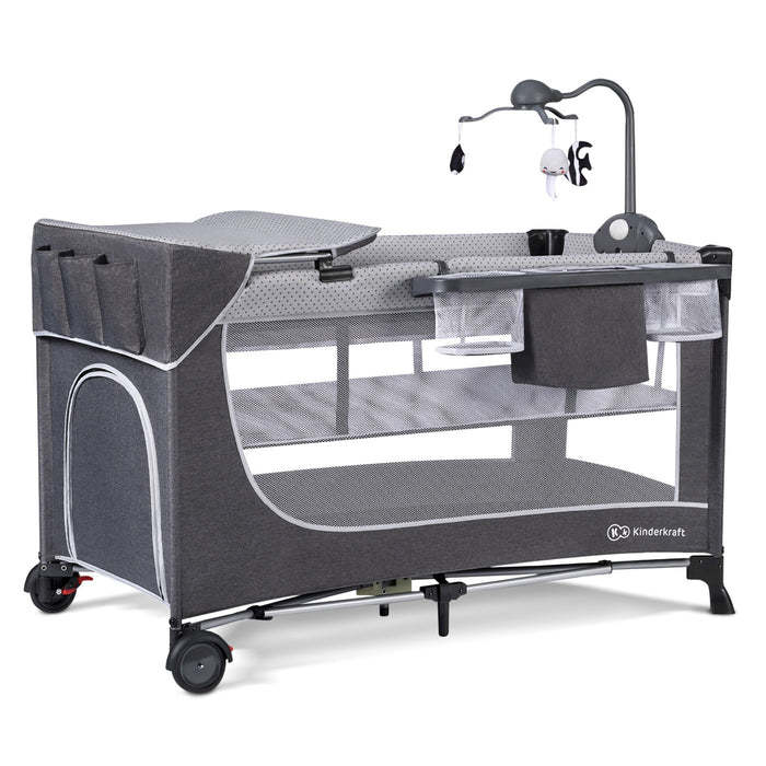 Pătuț de Calatorie Kinderkraft Leody, cu Accesorii, Grey