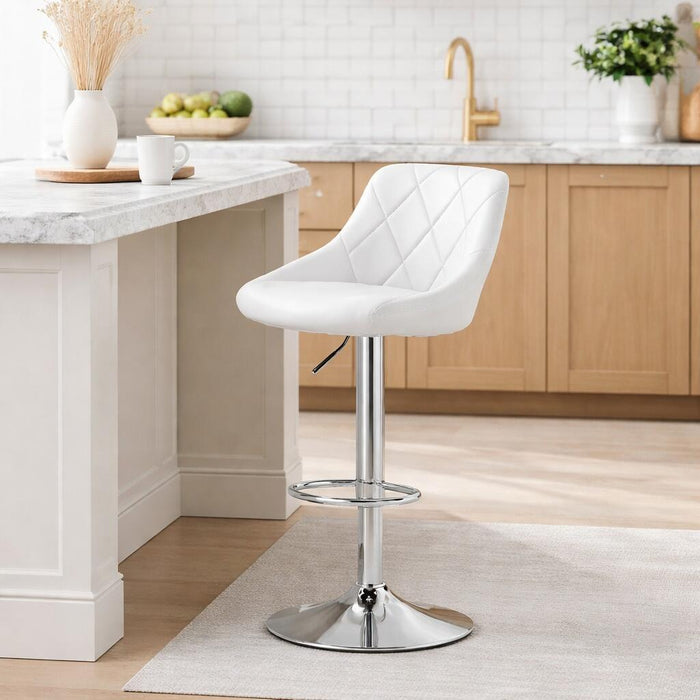Scaun de bucatarie/bar, Artool, Kast, rotativ, piele ecologica alba, picior metal argintiu, 45.5x48.5x85-105 cm