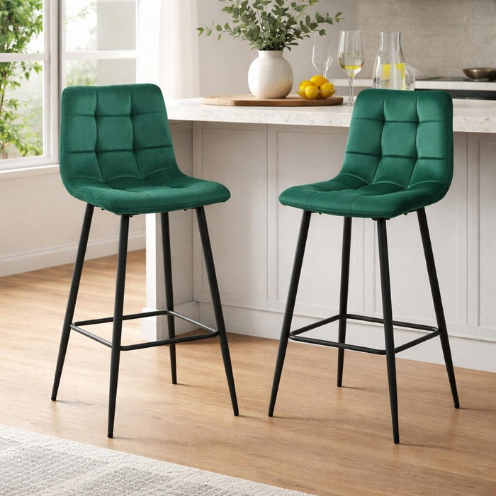 Scaun de bucatarie/bar, Artool, Arceto, catifea verde, picioare metal negru, 43.5x32.5x104 cm