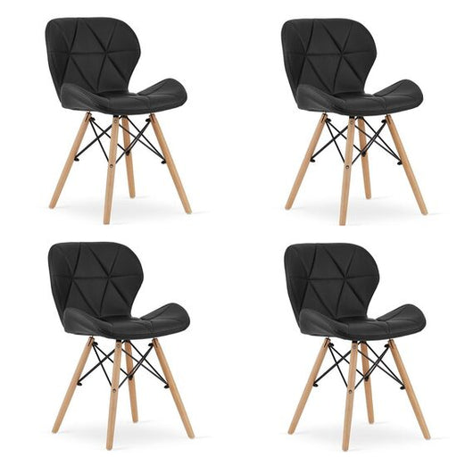 Set 4 scaune stil scandinav, Artool, Lago, piele ecologica neagra, picioare lemn natur, 47x38x73 cm