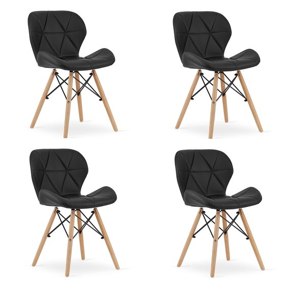 Set 4 scaune stil scandinav, Artool, Lago, piele ecologica neagra, picioare lemn natur, 47x38x73 cm