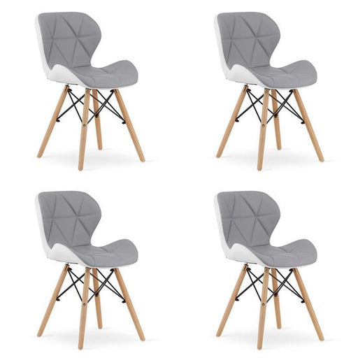 Set 4 scaune stil scandinav, Artool, Lago, piele ecologica gri si alba, picioare lemn natur, 47x52x73 cm
