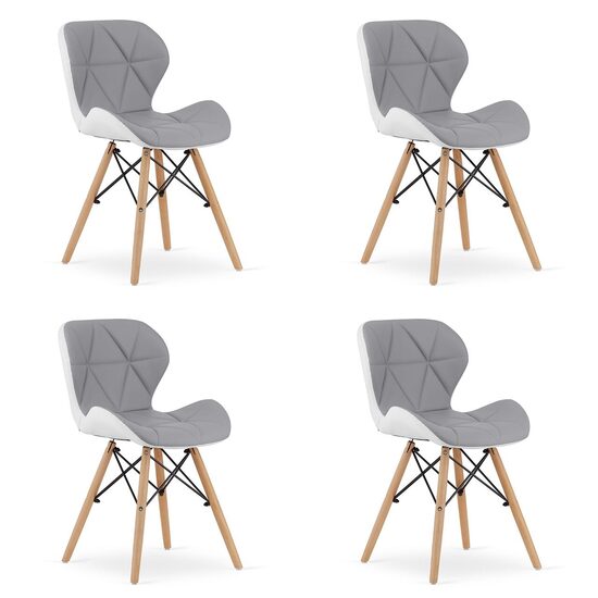 Set 4 scaune stil scandinav, Artool, Lago, piele ecologica gri si alba, picioare lemn natur, 47x52x73 cm