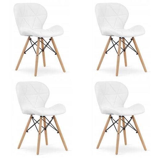 Set 4 scaune stil scandinav, Artool, Lago, piele ecologica alba, picioare lemn natur, 47x38x73 cm