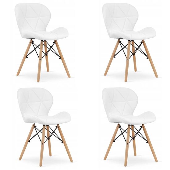Set 4 scaune stil scandinav, Artool, Lago, piele ecologica alba, picioare lemn natur, 47x38x73 cm