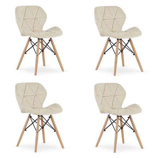 Set 4 scaune stil scandinav, Artool, Lago, catifea bej, picioare lemn natur, 47x52x74 cm