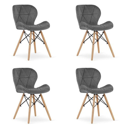 Set 4 scaune stil scandinav, Artool, Lago Velvet, catifea gri, picioare lemn natur, 47x36x73.5 cm