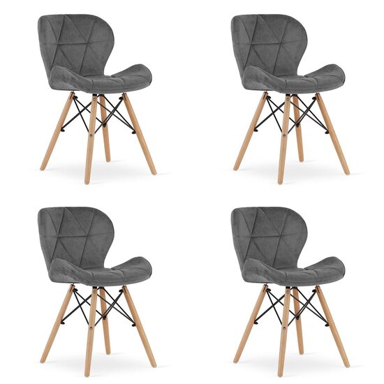 Set 4 scaune stil scandinav, Artool, Lago Velvet, catifea gri, picioare lemn natur, 47x36x73.5 cm