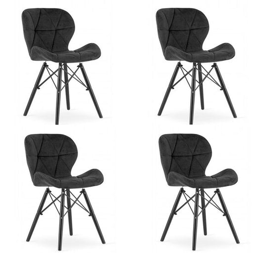 Set 4 scaune stil scandinav, Artool, Lago Velvet, catifea neagra, picioare lemn negru, 47x36x73.5 cm