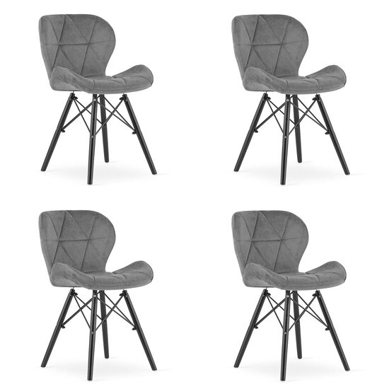 Set 4 scaune stil scandinav, Artool, Lago Velvet, catifea gri, picioare lemn negru, 47x36x73.5 cm