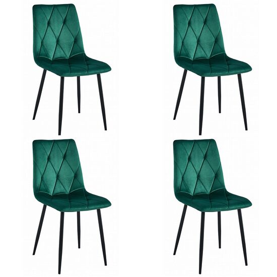 Set 4 scaune bucatarie/living, Artool, Libra, catifea verde, picioare metal negru, 44x40x88.5 cm