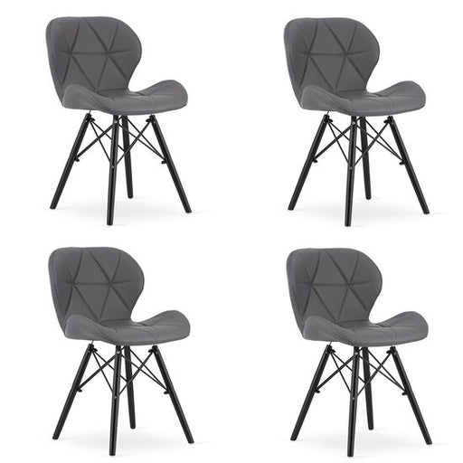 Set 4 scaune stil scandinav, Artool, Lago, piele ecologica gri, picioare lemn negru, 47.5x36x74 cm