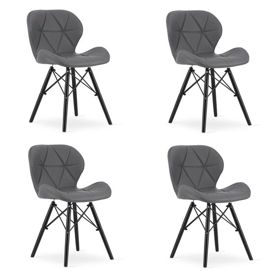 Set 4 scaune stil scandinav, Artool, Lago, piele ecologica gri, picioare lemn negru, 47.5x36x74 cm