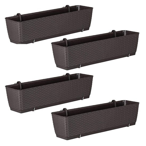 Set 4 jardiniere decorative cu suport metalic, Prosperplast, imitatie ratan, maro, 49.2x17.2x17.4 cm