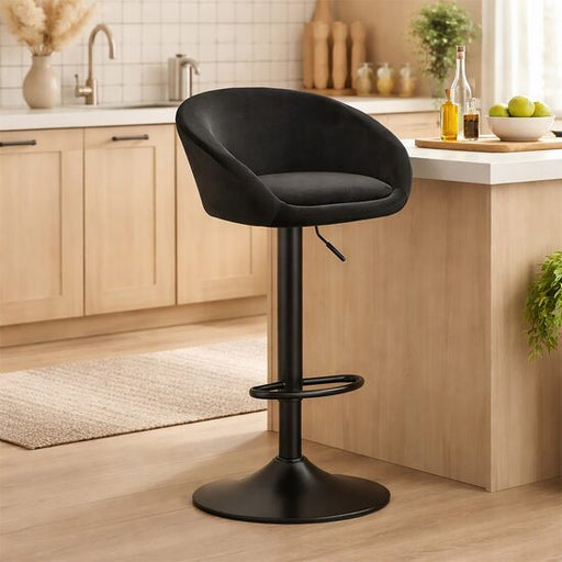 Scaun de bucatarie/bar, Artool, East, rotativ, catifea neagra, picior metal negru, 53x46x81-103 cm