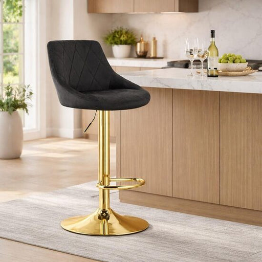 Scaun de bucatarie/bar, Artool, Kast, rotativ, catifea neagra, picior metal auriu, 45.5x49x85-105 cm