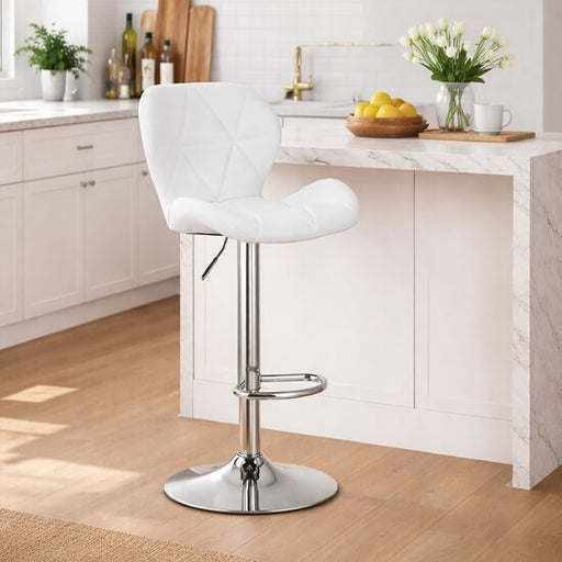 Scaun de bucatarie/bar, Artool, West, rotativ, piele ecologica alba, picior metal argintiu, 46x48.5x90-111 cm